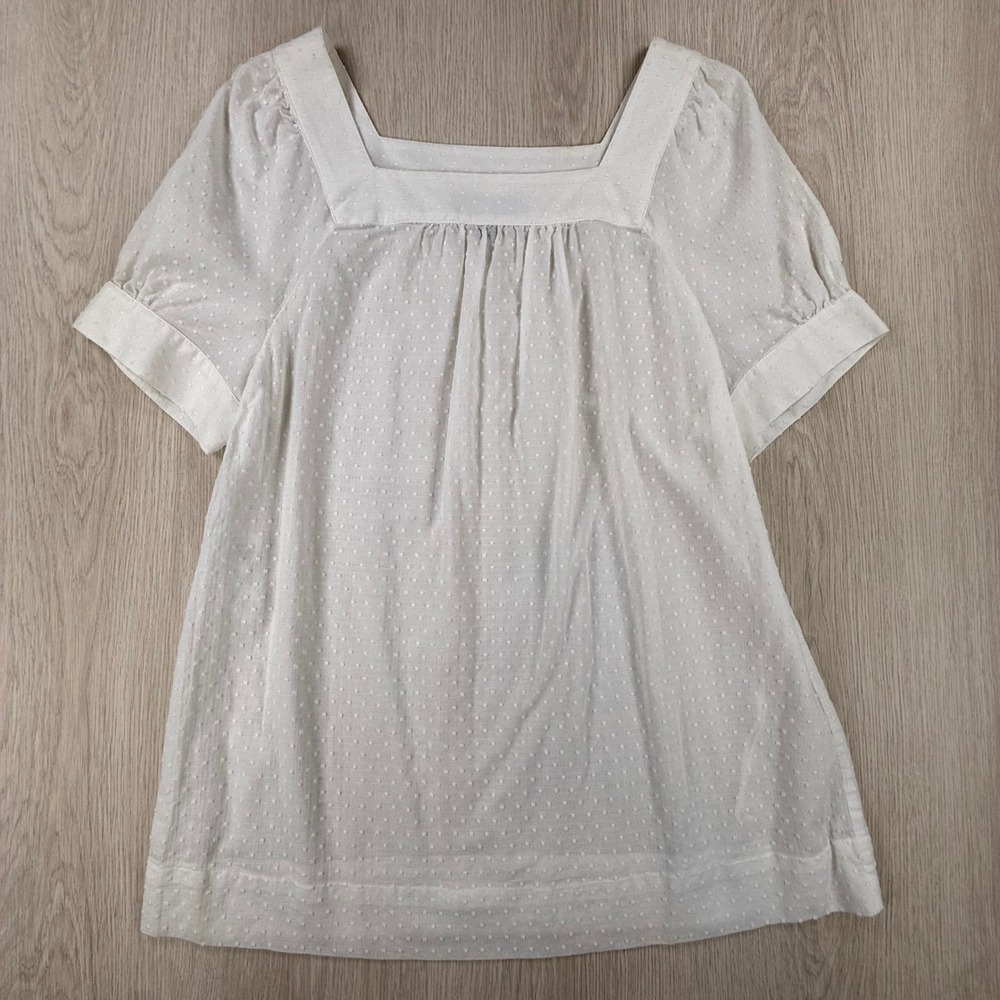 Blouse Jones New York Womens M White Swiss Dot Square Neck Cotton Top